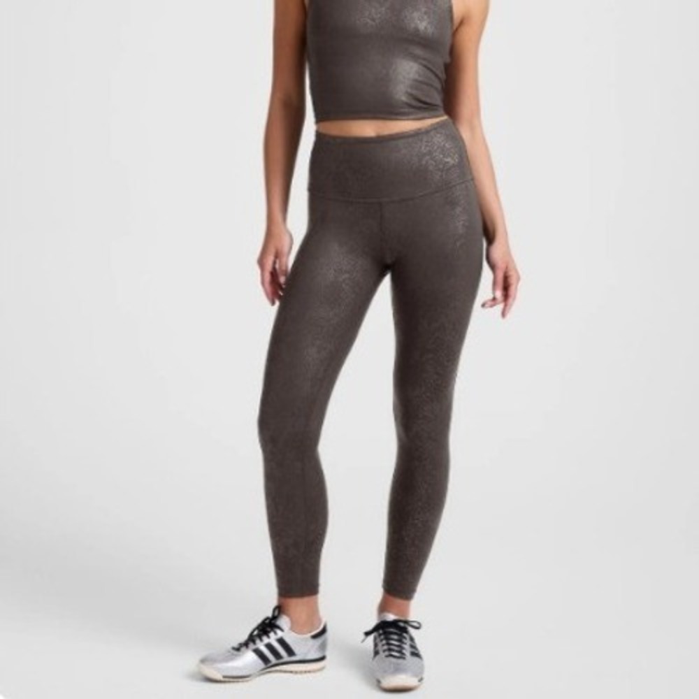 Beyond Yoga PowerShine Viper Leggings Womens Small Brown Foil Yoga Athleisure